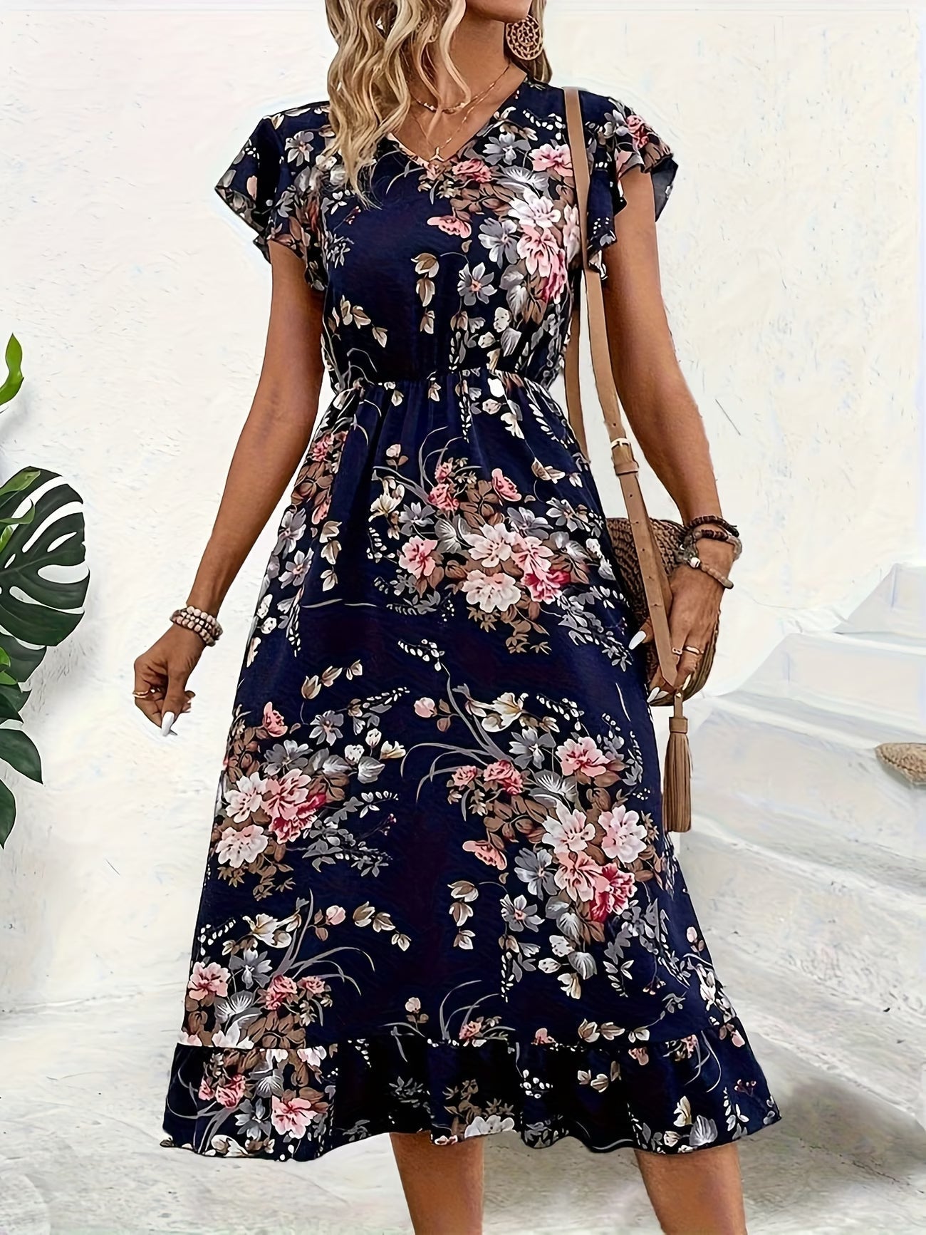Women's Fashion Floral Elegant Peony Sleeve Dress