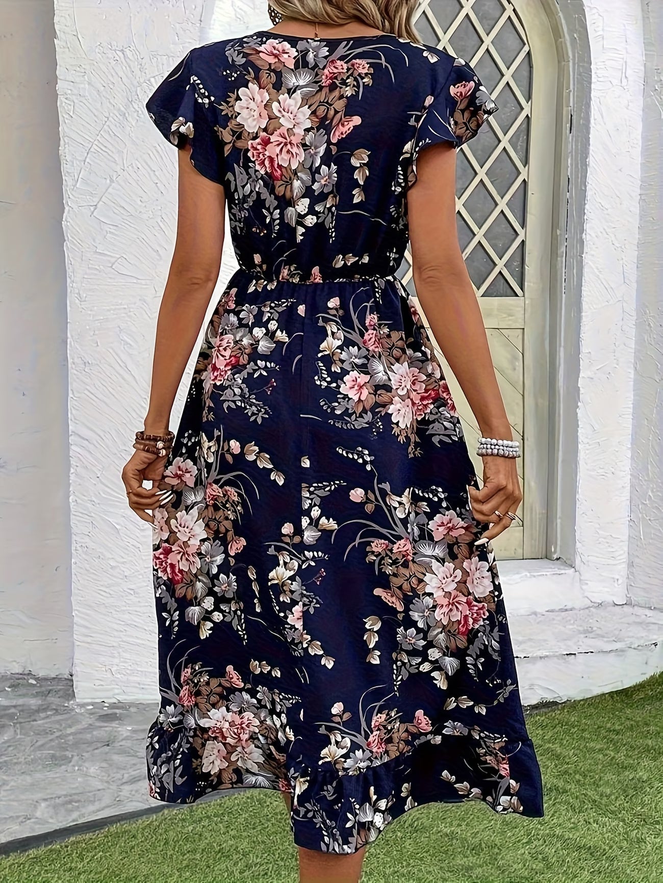 Women's Fashion Floral Elegant Peony Sleeve Dress